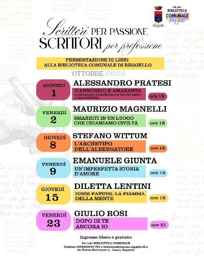 Reggello, torna la rassegna letteraria “Scrittori per passione, scrittori per professione”